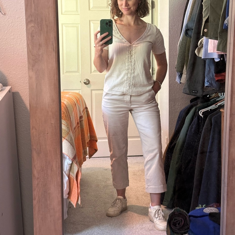 Everlane Utility Straight-Leg Pants in Bone (Size: 0)